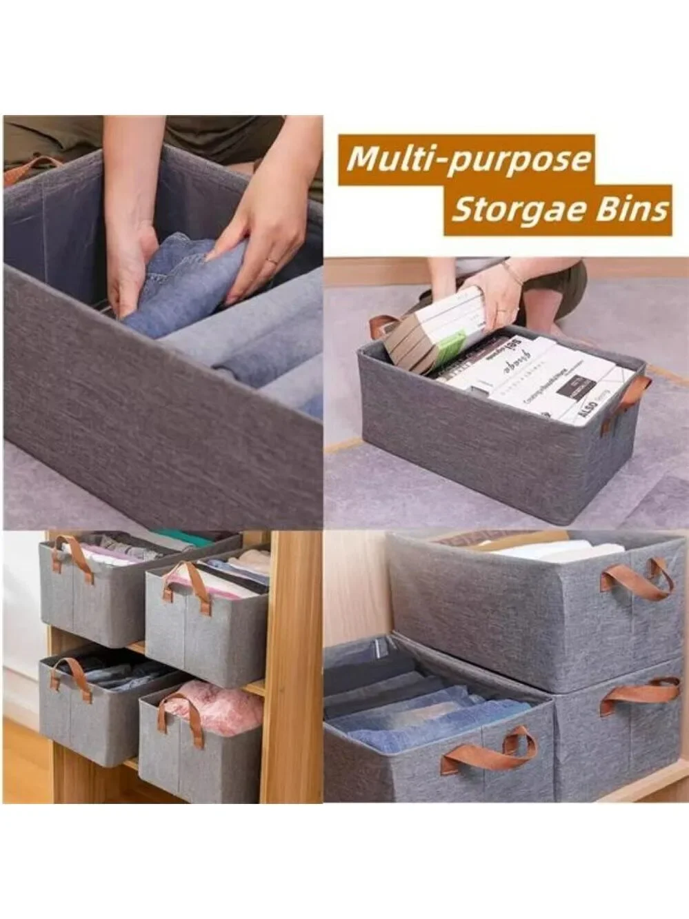 Set of 3 Foldable Fabric Storage Bins Closet Organizer Boxes for Shelves